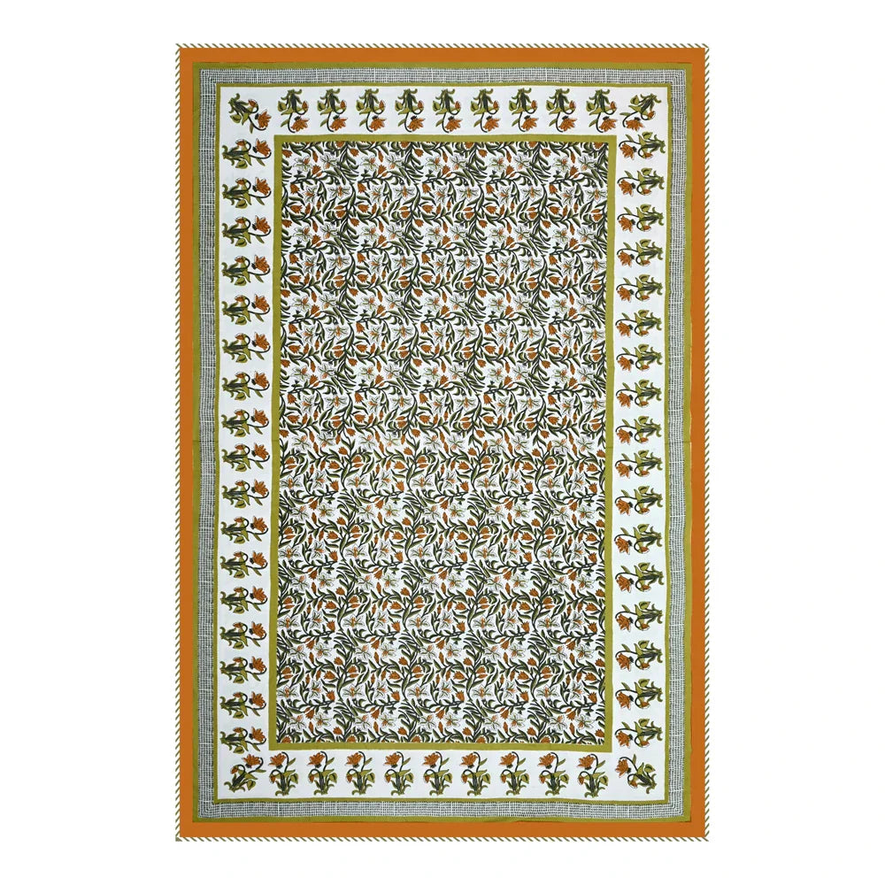 All Season Jaipuri Blanket | 100% Cotton | Block Print | Single Bed – Yellow Floral Buta (63X90 Inches)